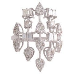 Bague de créateur en or blanc 18 carats avec diamants de 1,55 carat de pureté SI de couleur hi-colore