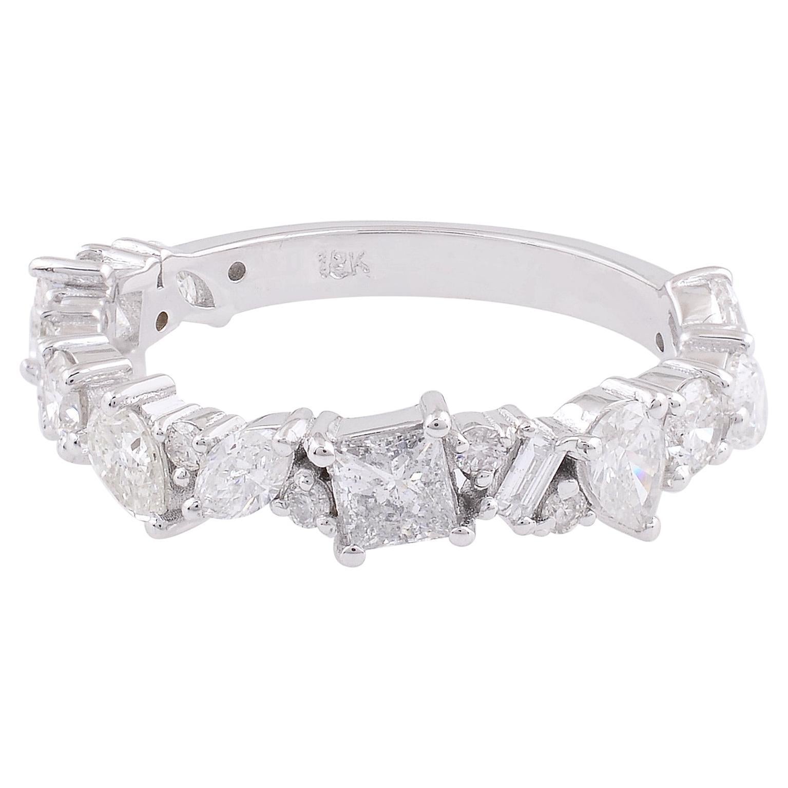 1.55 Carat SI Clarity HI Color Princess Cut Diamond Band Ring 18k White Gold