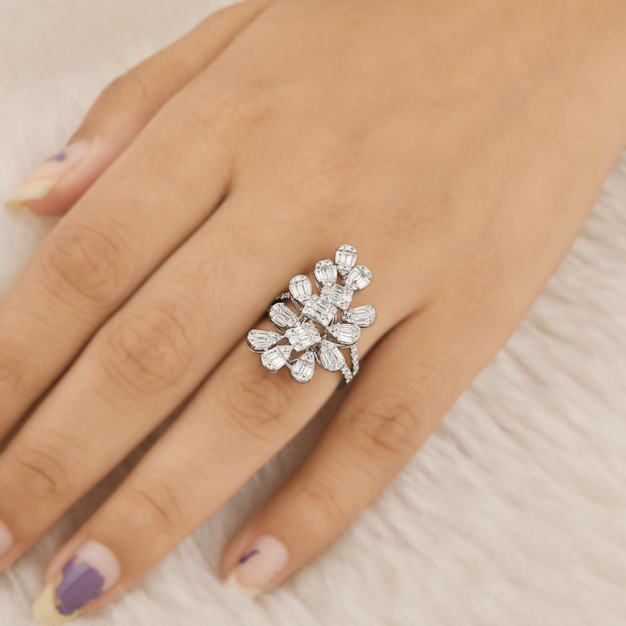 En venta: Anillo de cóctel de oro blanco de 14 quilates con un diamante SI/H de 1,55 quilates Regalo de joyería fina  2