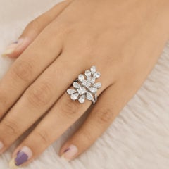 Spectrum Jewels 1.55Ct SI/H Diamond Cluster 18 Karat White Gold Cocktail Ring