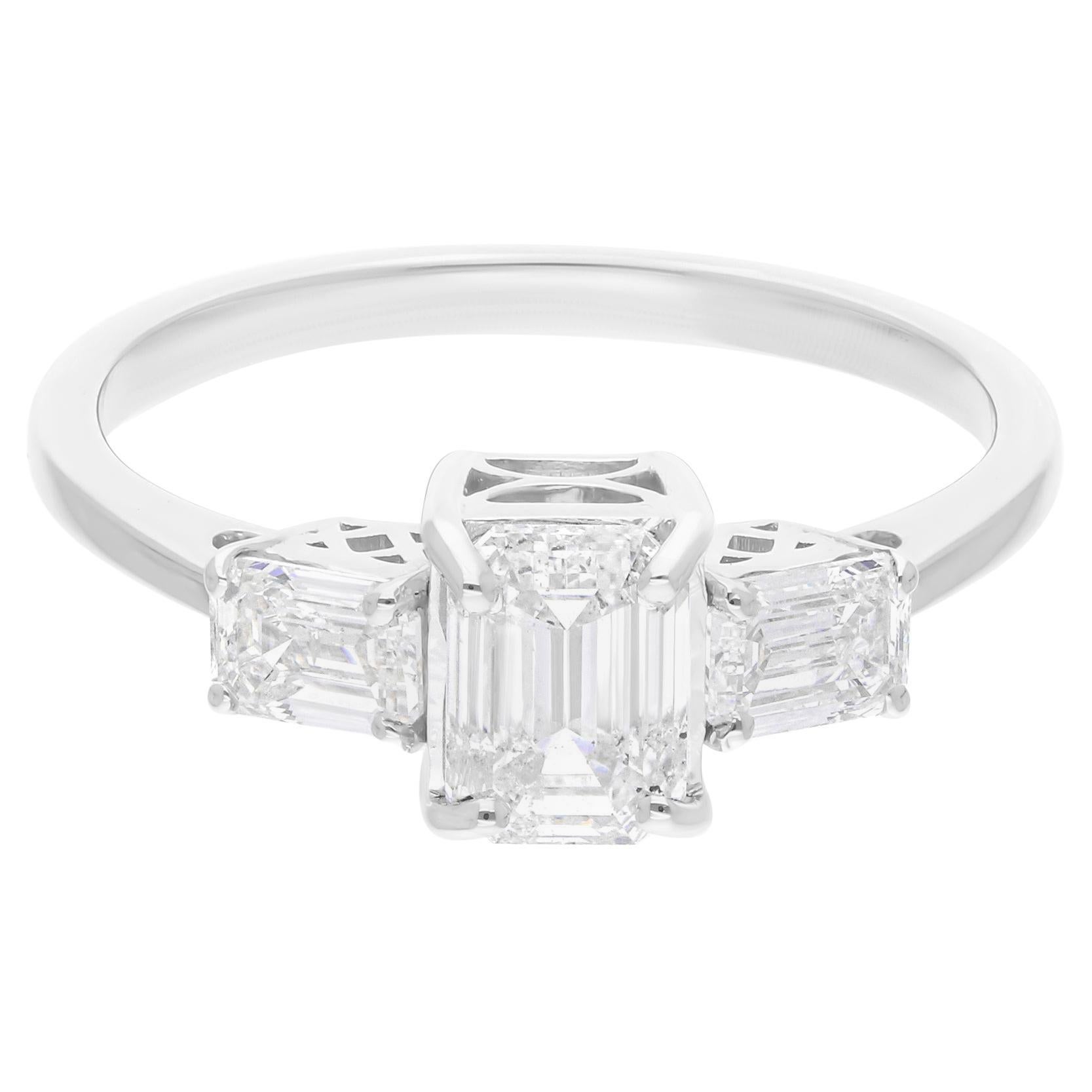 1.55 Carat SI/H Emerald Cut Diamond Diamond Ring 18 Karat White Gold Jewelry