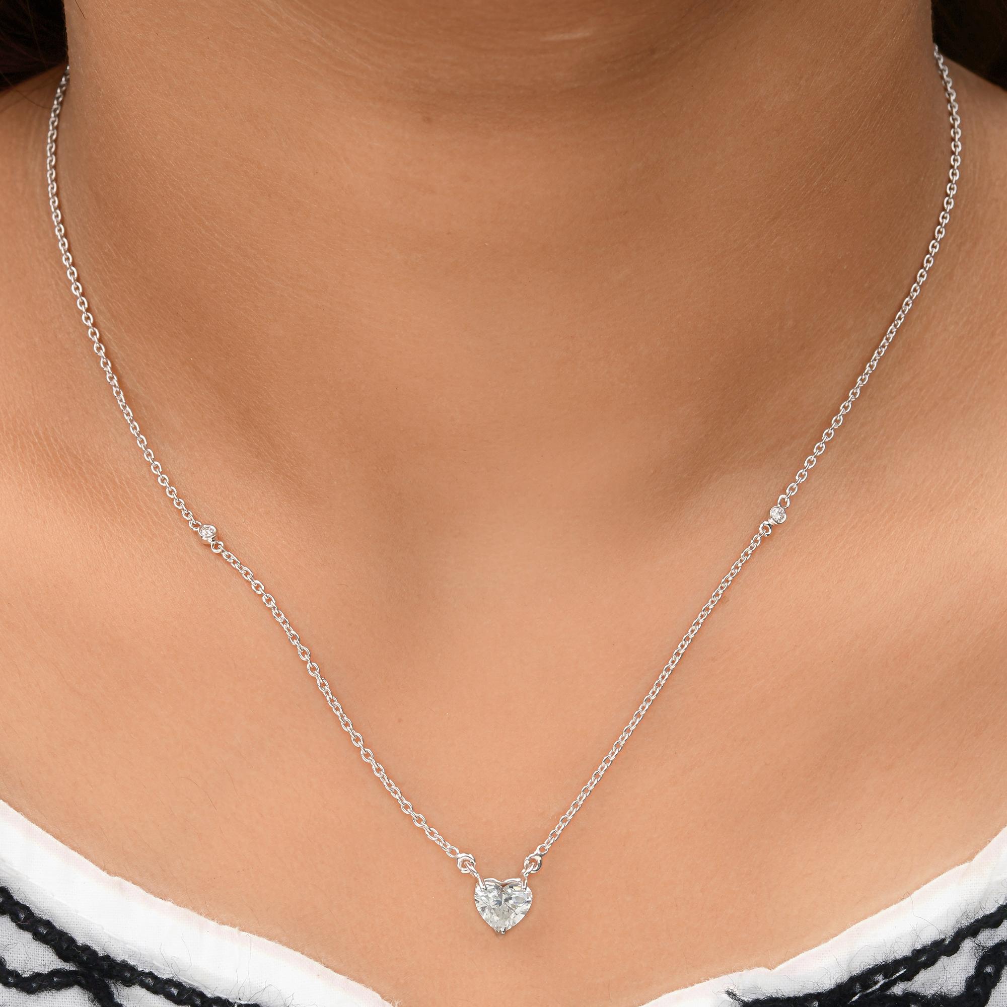 1,55 Karat SI/H Herz Brillantschliff Diamant-Anhänger Halskette 18 Karat Weißgold (Moderne) im Angebot
