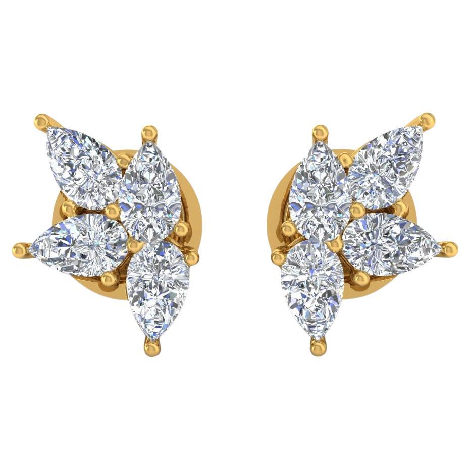 1.55 Carat SI/H Pear Brilliant Cut Diamond Earrings 14 Karat Yellow Gold Jewelry