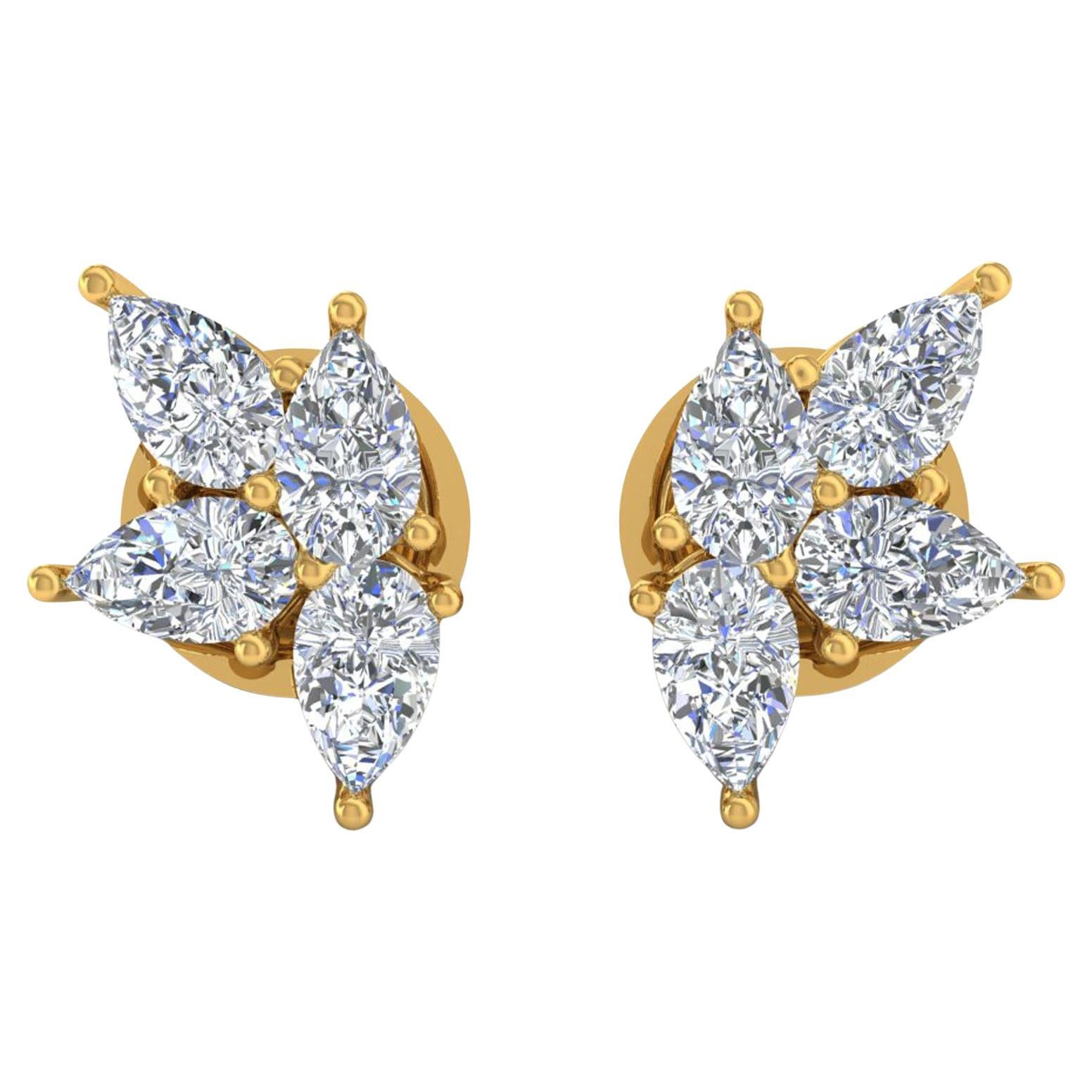 1.55 Carat SI/H Boucles d
oreilles diamant poire taille brillant 14 Karat Yellow Gold Jewelry