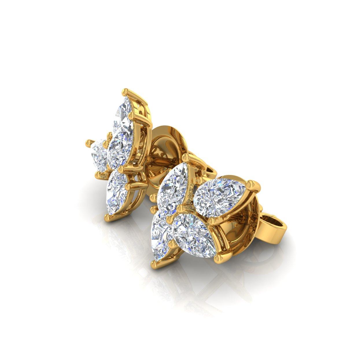 Pear Cut 1.55 Carat SI/H Pear Brilliant Cut Diamond Earrings 18 Karat Yellow Gold Jewelry For Sale