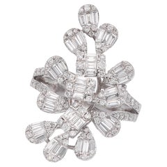 1.55 Carat SI/HI Diamond Leaf Design Ring 18 Karat White Gold Handmade Jewelry