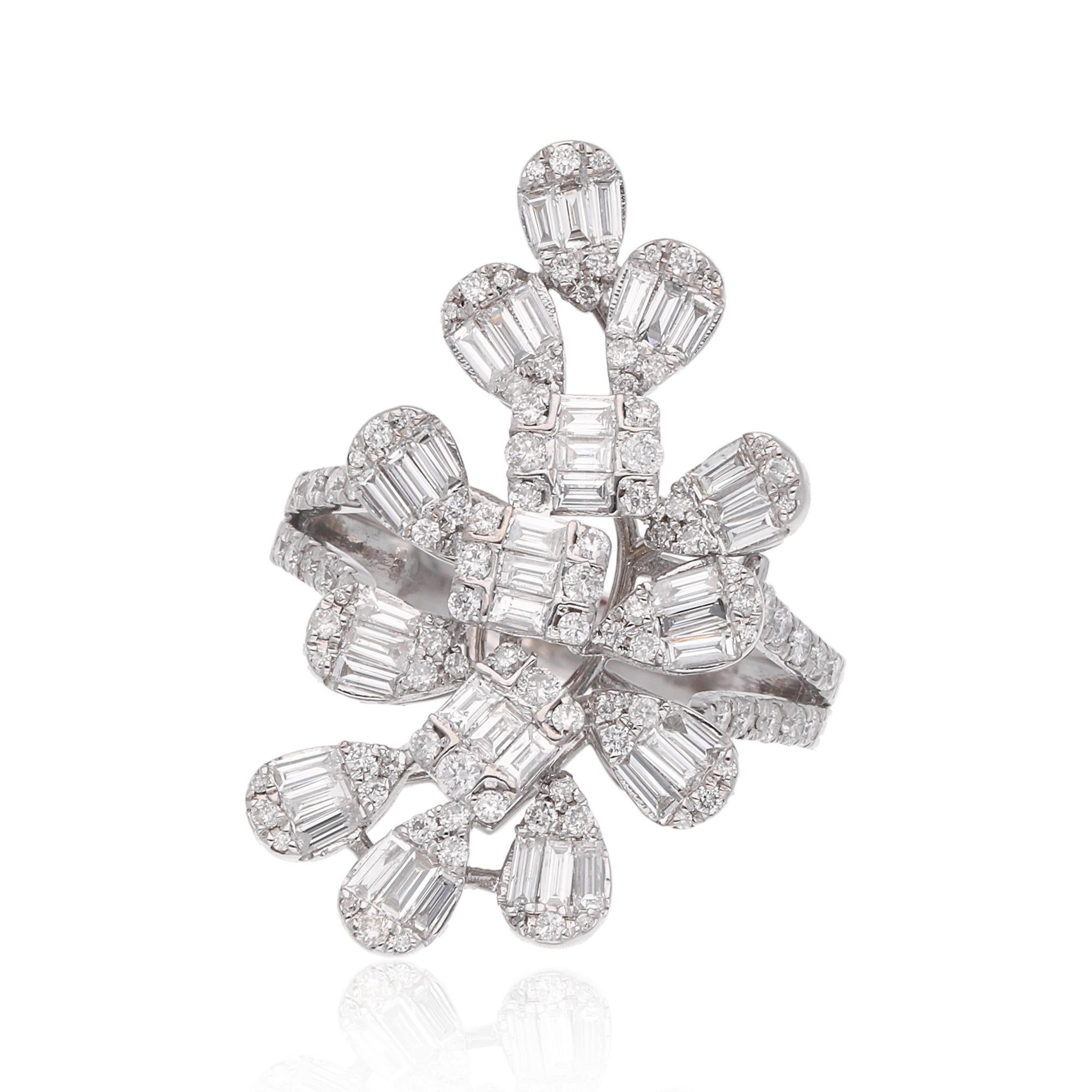 1,55 Karat SI/HI Diamant-Ring mit Blattdesign aus 18 Karat Weißgold, handgefertigter Schmuck