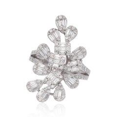 Anello con design a foglia di diamante da 1,55 carati SI/HI Gioielli fatti a mano in oro bianco 18 carati
