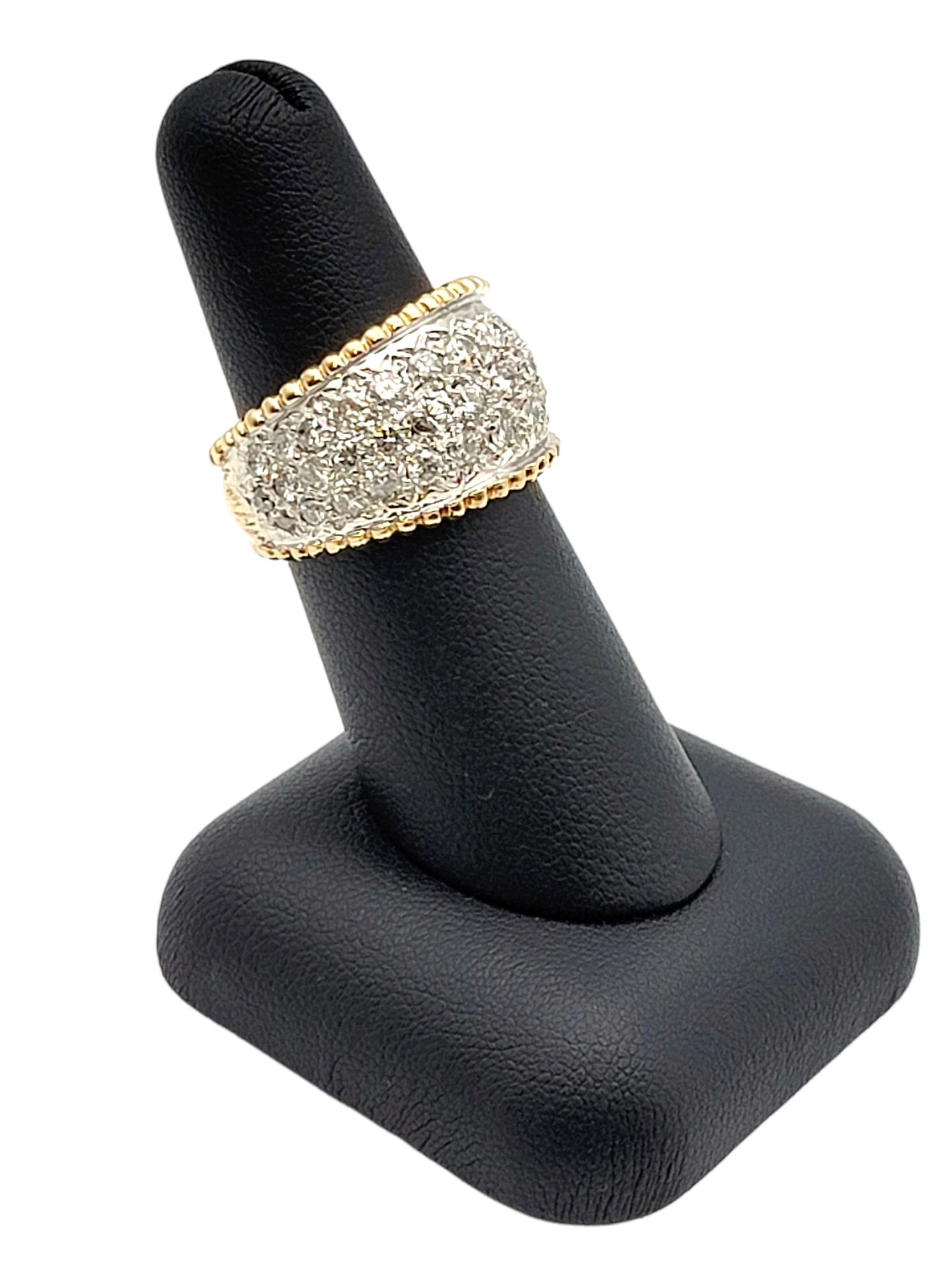 1.55 Carat Total Multi-Row Pave Diamond Wide Band Ring in Two Tone 14 Karat Gold For Sale 2