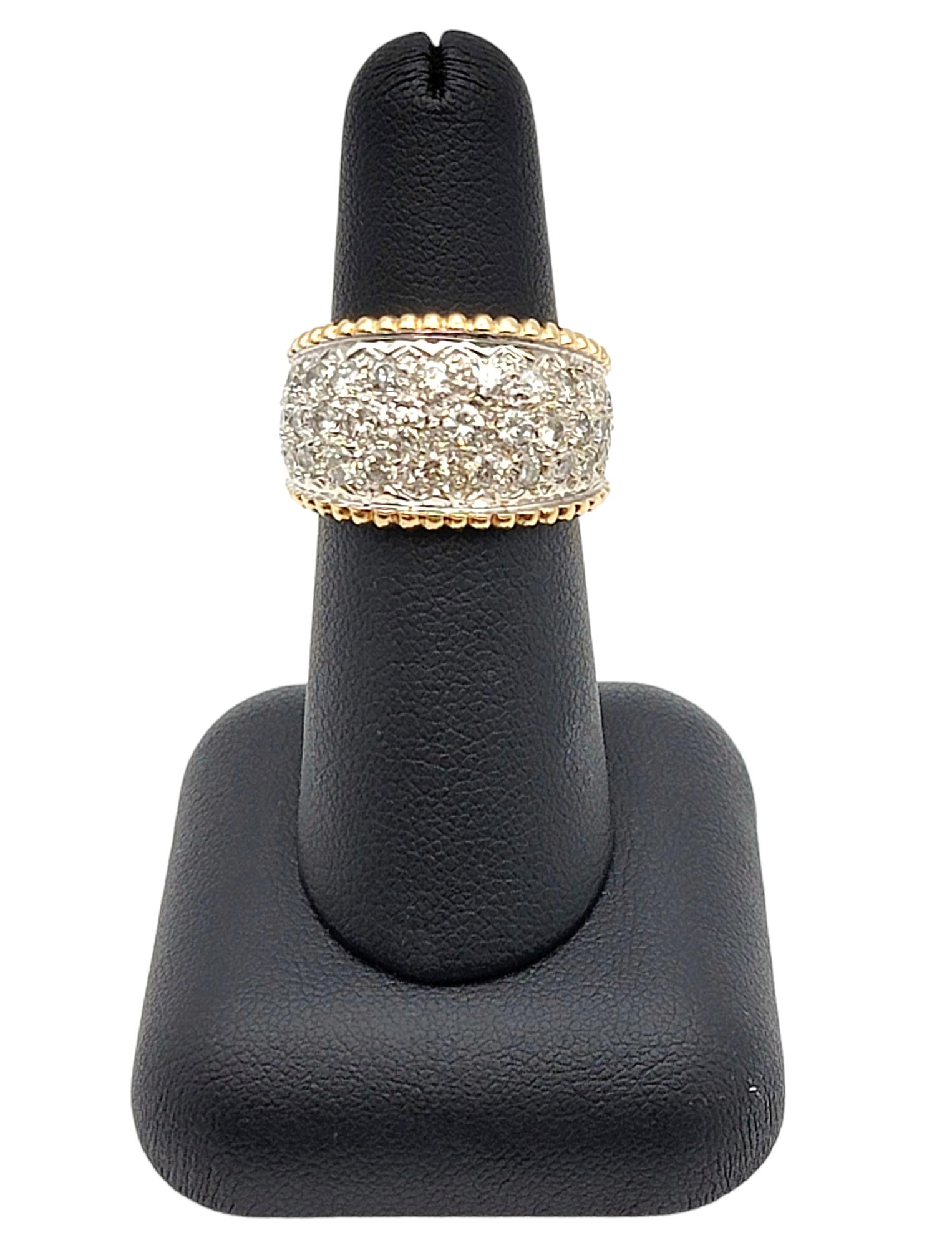 1.55 Carat Total Multi-Row Pave Diamond Wide Band Ring in Two Tone 14 Karat Gold For Sale 3