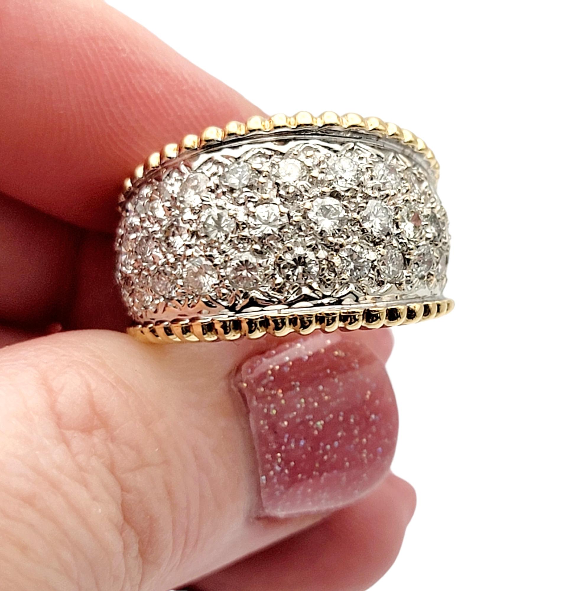 1.55 Carat Total Multi-Row Pave Diamond Wide Band Ring in Two Tone 14 Karat Gold For Sale 5