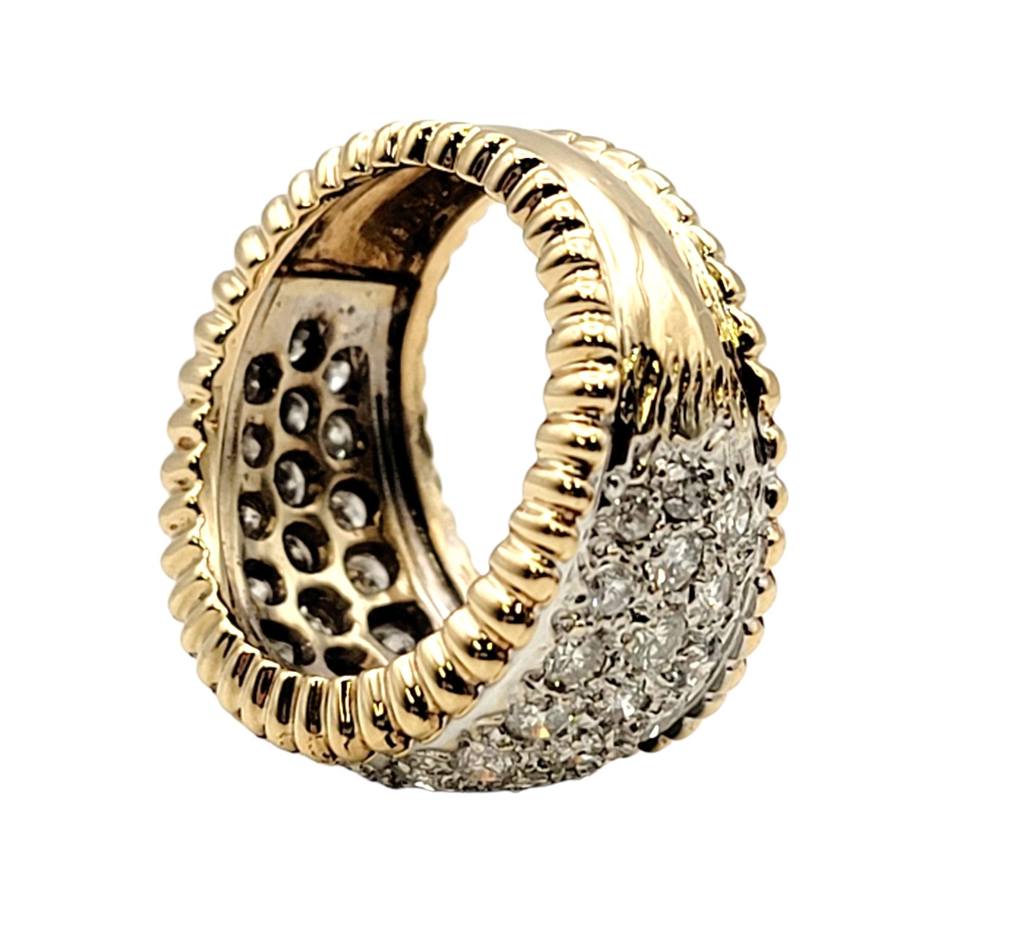 1.55 Carat Total Multi-Row Pave Diamond Wide Band Ring in Two Tone 14 Karat Gold In Good Condition For Sale In Scottsdale, AZ