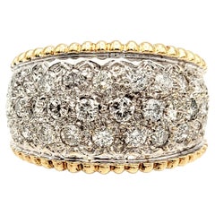 Bague à large anneau en or 14 carats bicolore avec diamants pavés multi-rangs de 1,55 carat au total