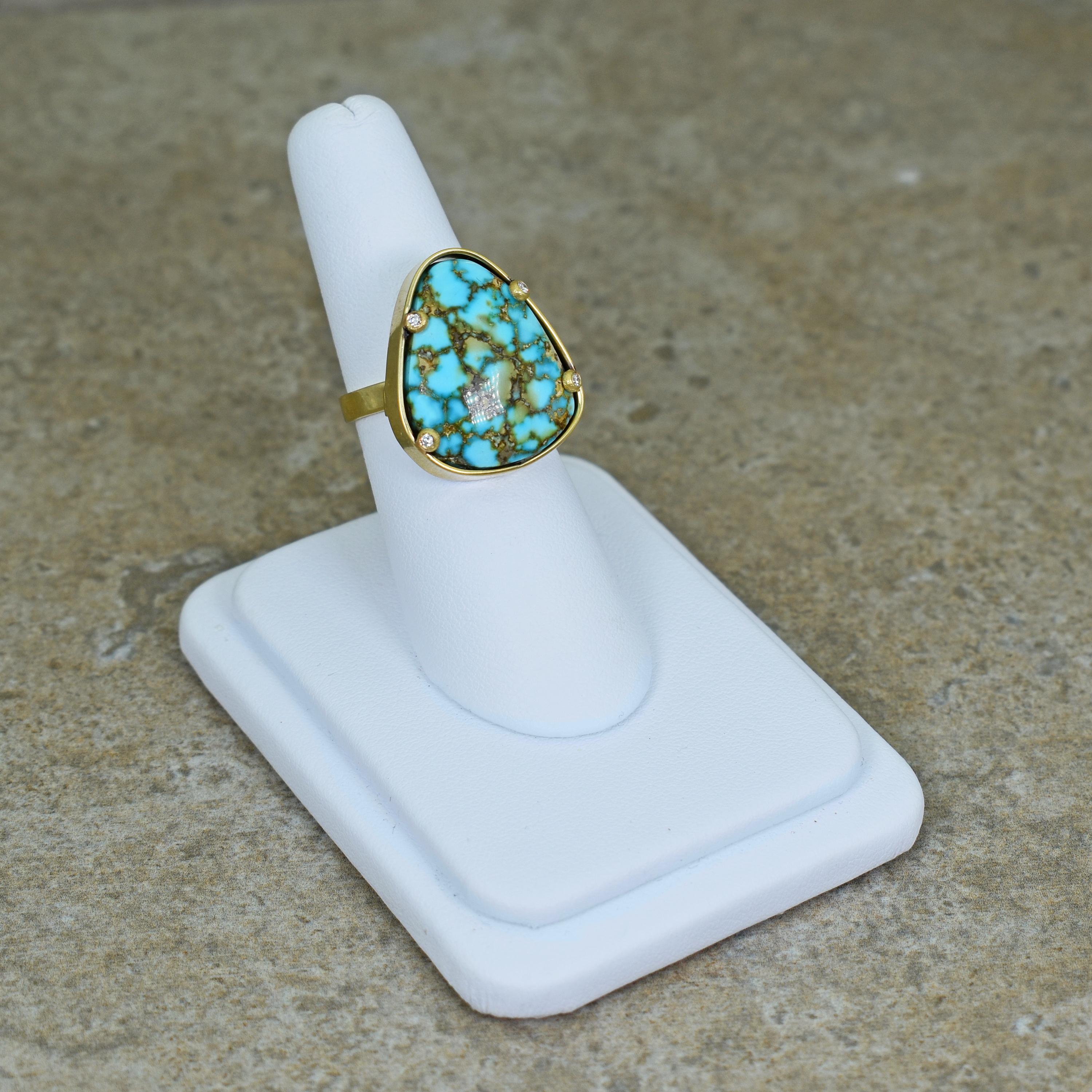 Women's 15.5 Carat Turquoise Mountain Turquoise & Diamond 18 Karat Solitaire Ring For Sale