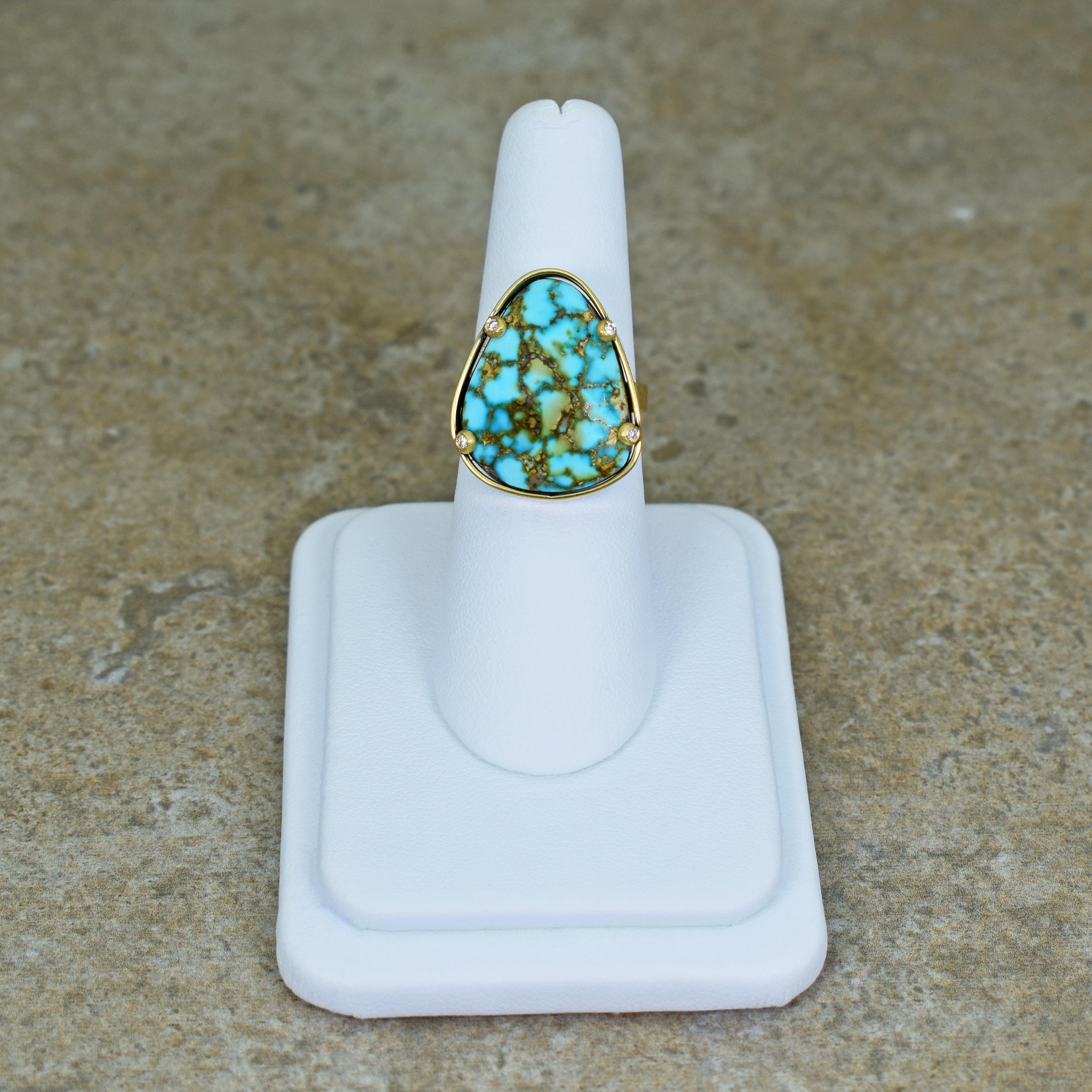 15.5 Carat Turquoise Mountain Turquoise & Diamond 18 Karat Solitaire Ring For Sale 1