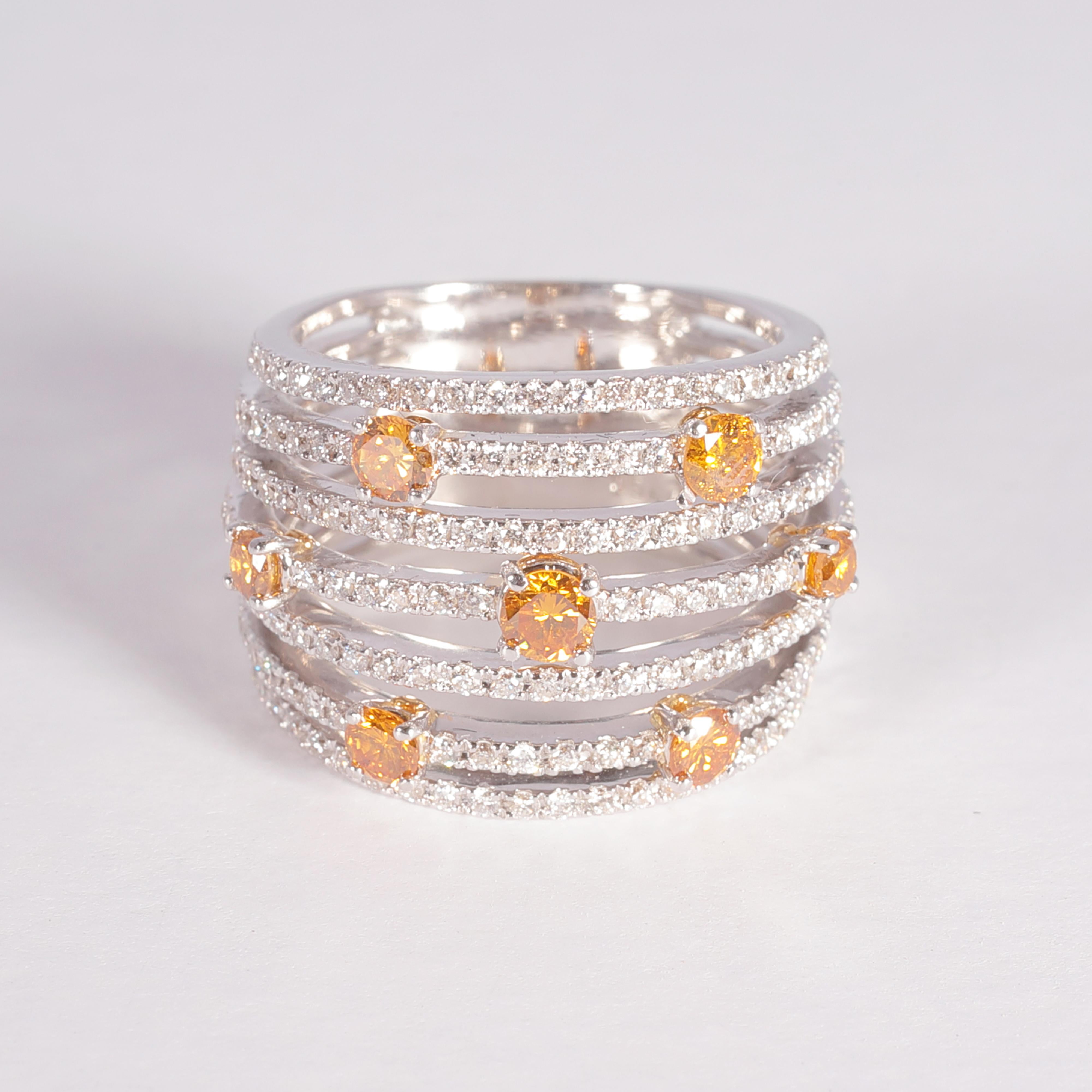 Round Cut 1.55 Carat Yellow and White Diamond Ring