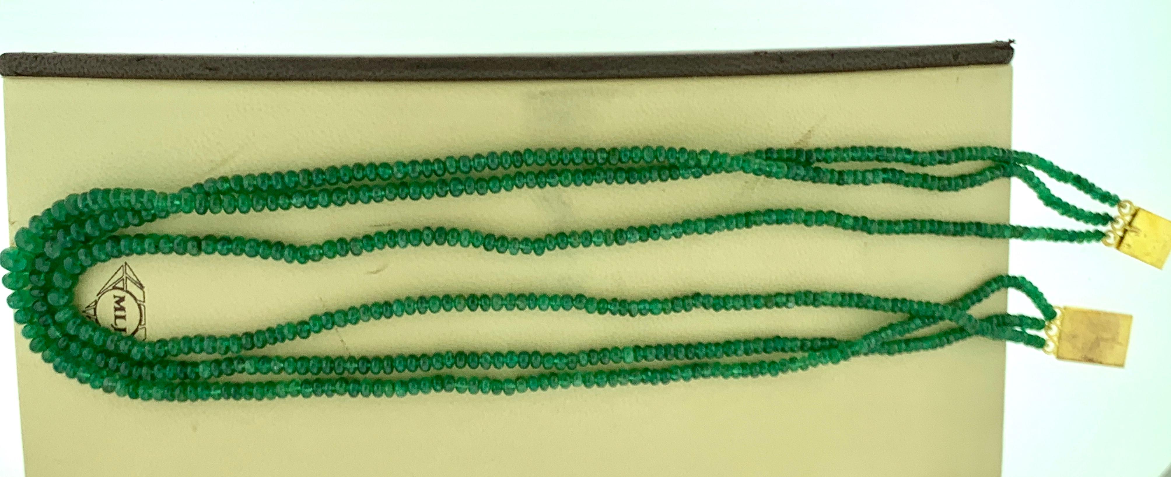 Women's 155 Carat 3 Layer Brazilian Emerald Bead Necklace Sterling Silver Clasp