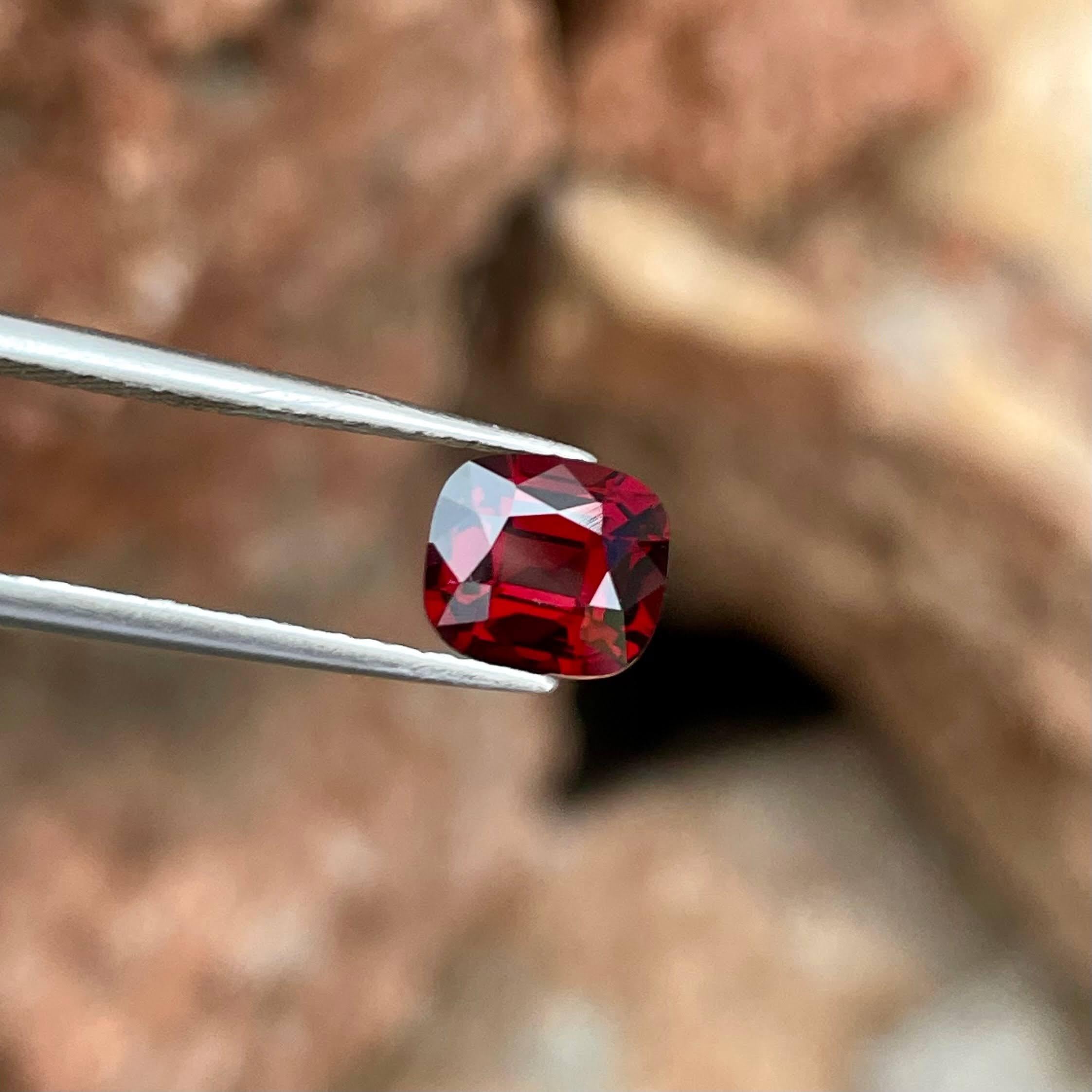Modern  1.55 Carats Deep Red Burmese Loose Spinel Stone Cushion Cut Natural Gemstone For Sale