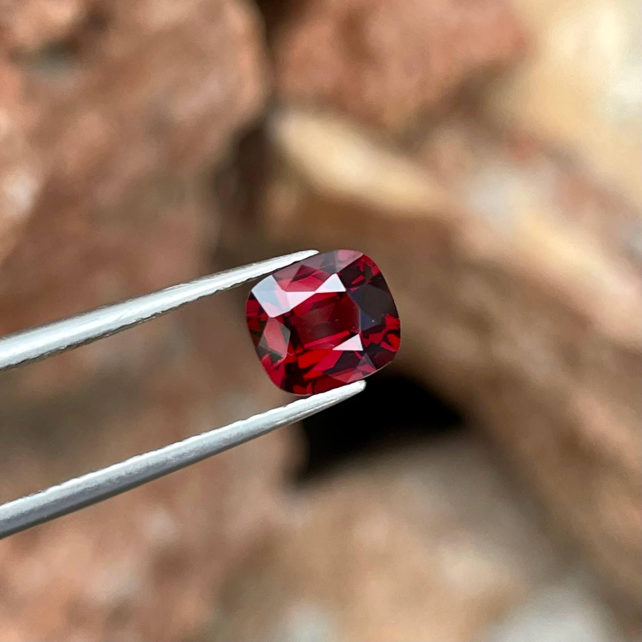 Women's or Men's  1.55 Carats Deep Red Burmese Loose Spinel Stone Cushion Cut Natural Gemstone For Sale