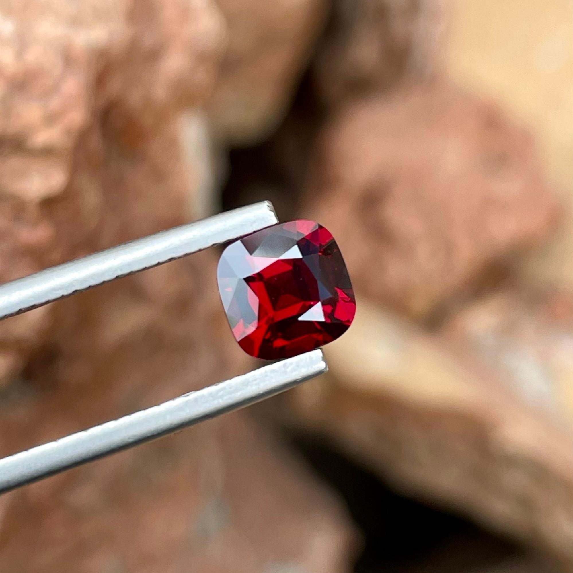 Women's or Men's 1.55 Carats Deep Red Burmese Spinel Stone  Fancy Cushion Cut Natural Gemstone For Sale