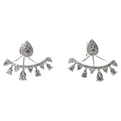 1.55 Carats Round Diamonds Stud Earrings Jacket in 18 Karat White Gold