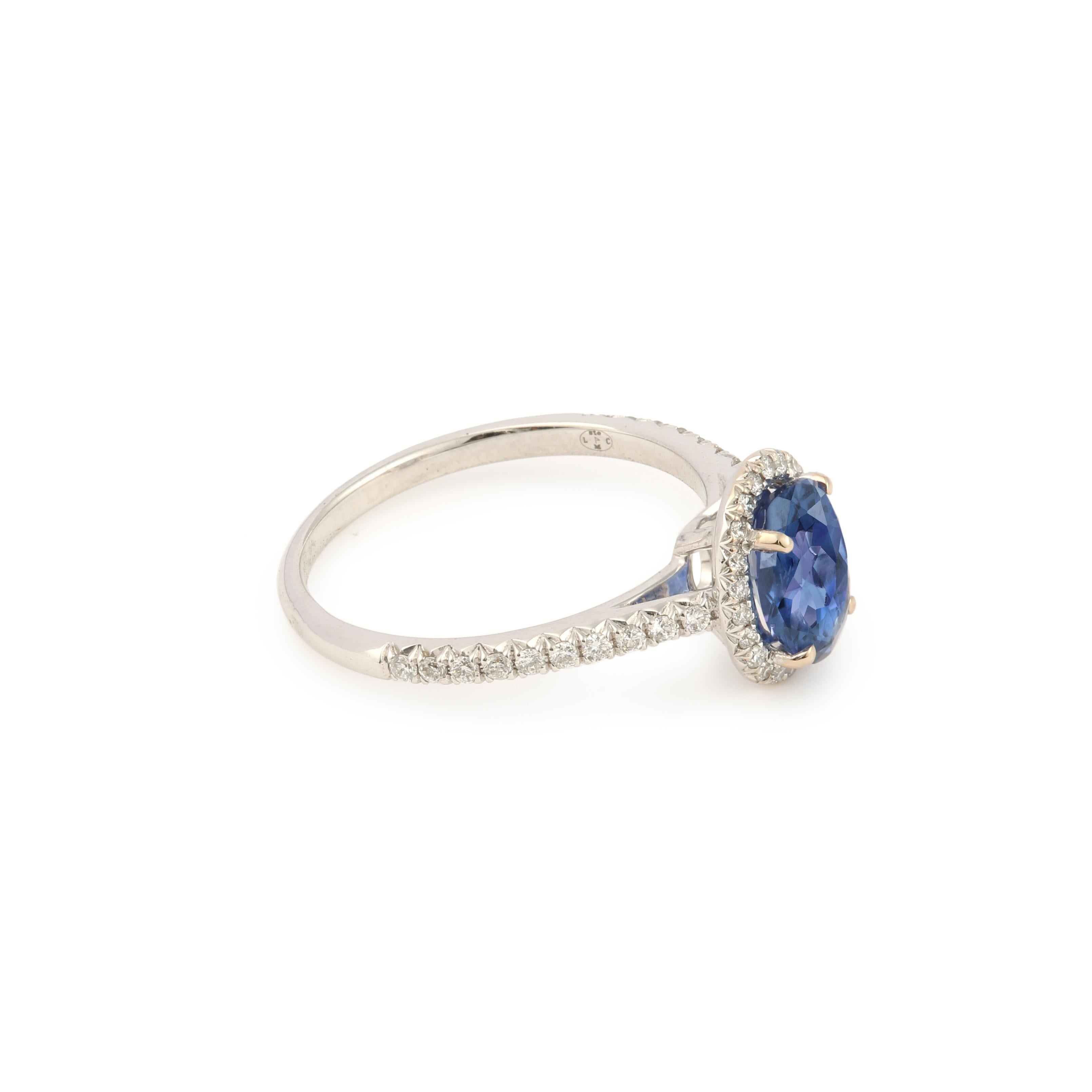 1,55 Karat Saphir Diamanten 18 Karat Weißgold Pompadour-Ring (Zeitgenössisch)