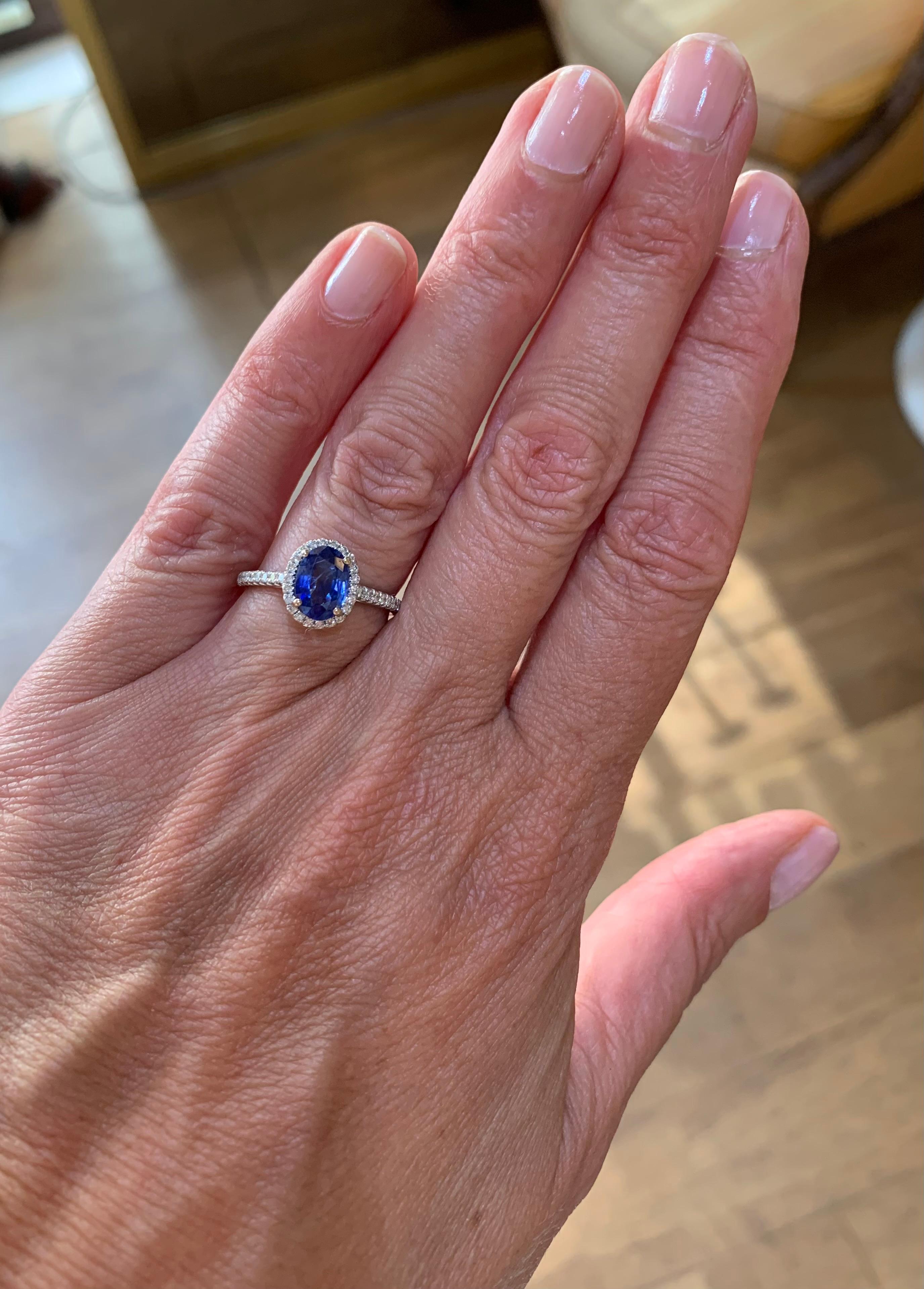1,55 Karat Saphir Diamanten 18 Karat Weißgold Pompadour-Ring (Gemischter Schliff)