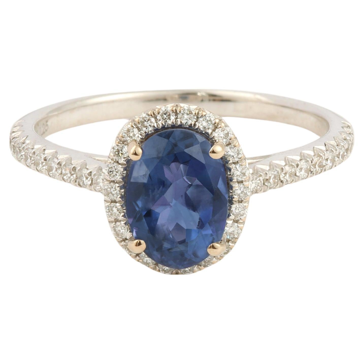 1,55 Karat Saphir Diamanten 18 Karat Weißgold Pompadour-Ring