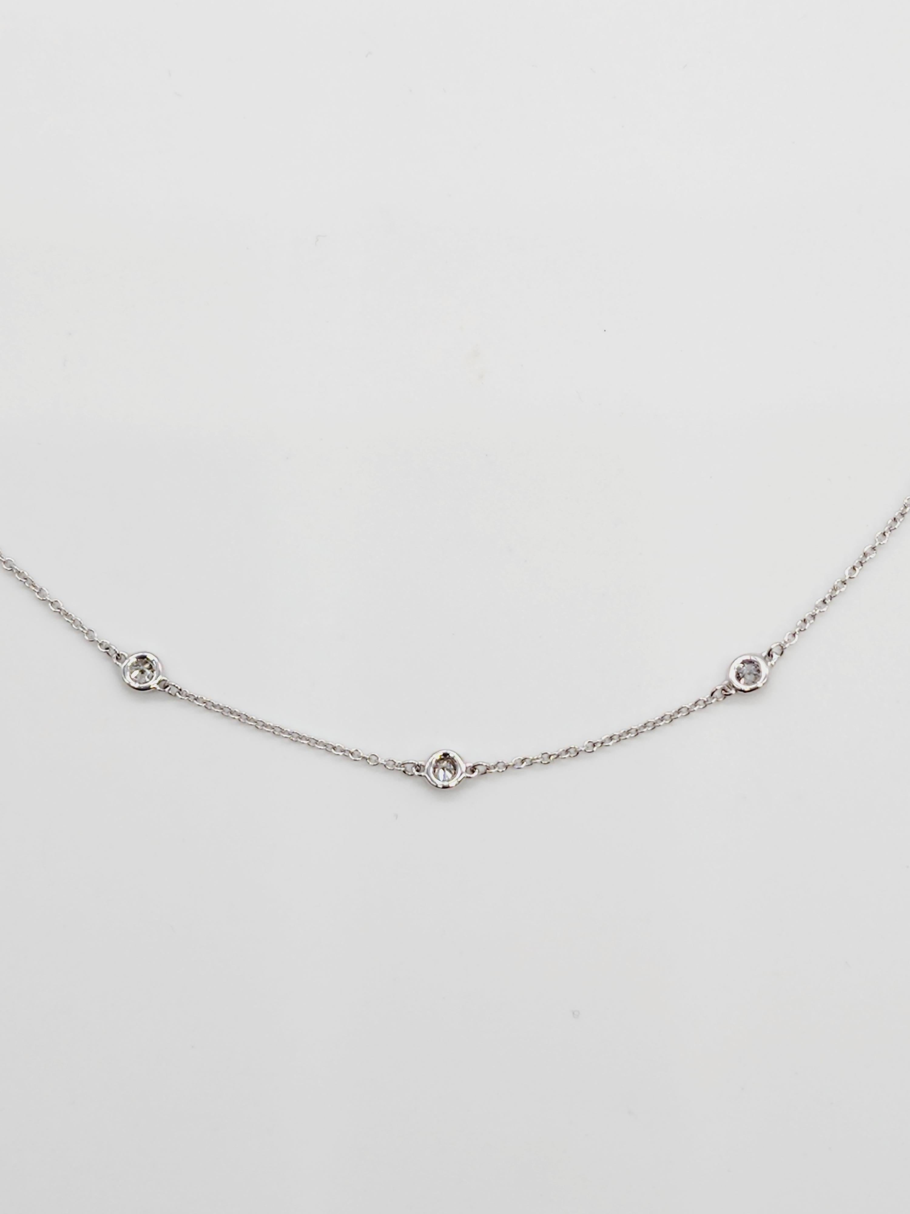 Women's 1.55 Carats Stations Diamond by the Yard Necklace 14 Karat White Gold For Sale