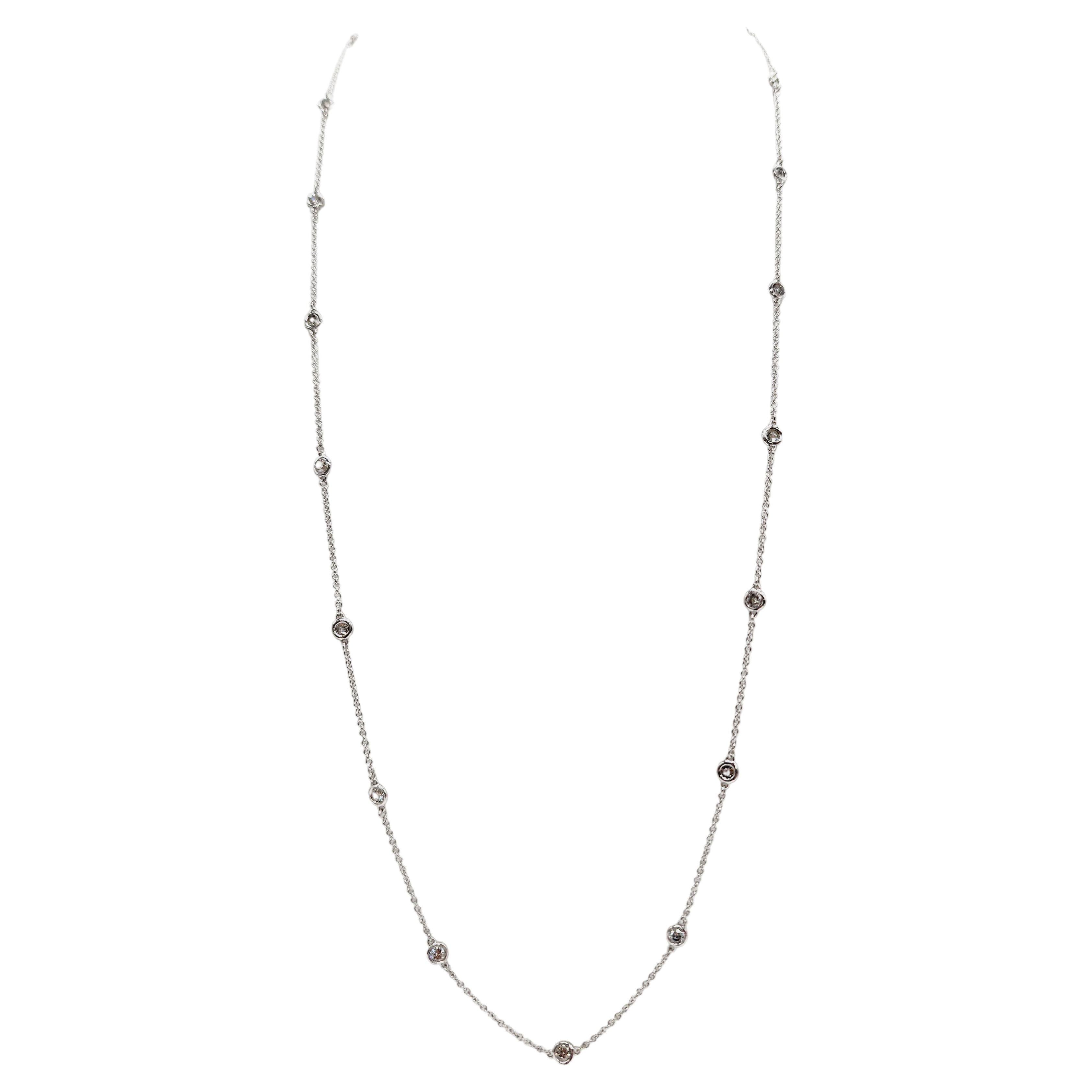 1.55 Carats Stations Diamond by the Yard Necklace 14 Karat White Gold For Sale