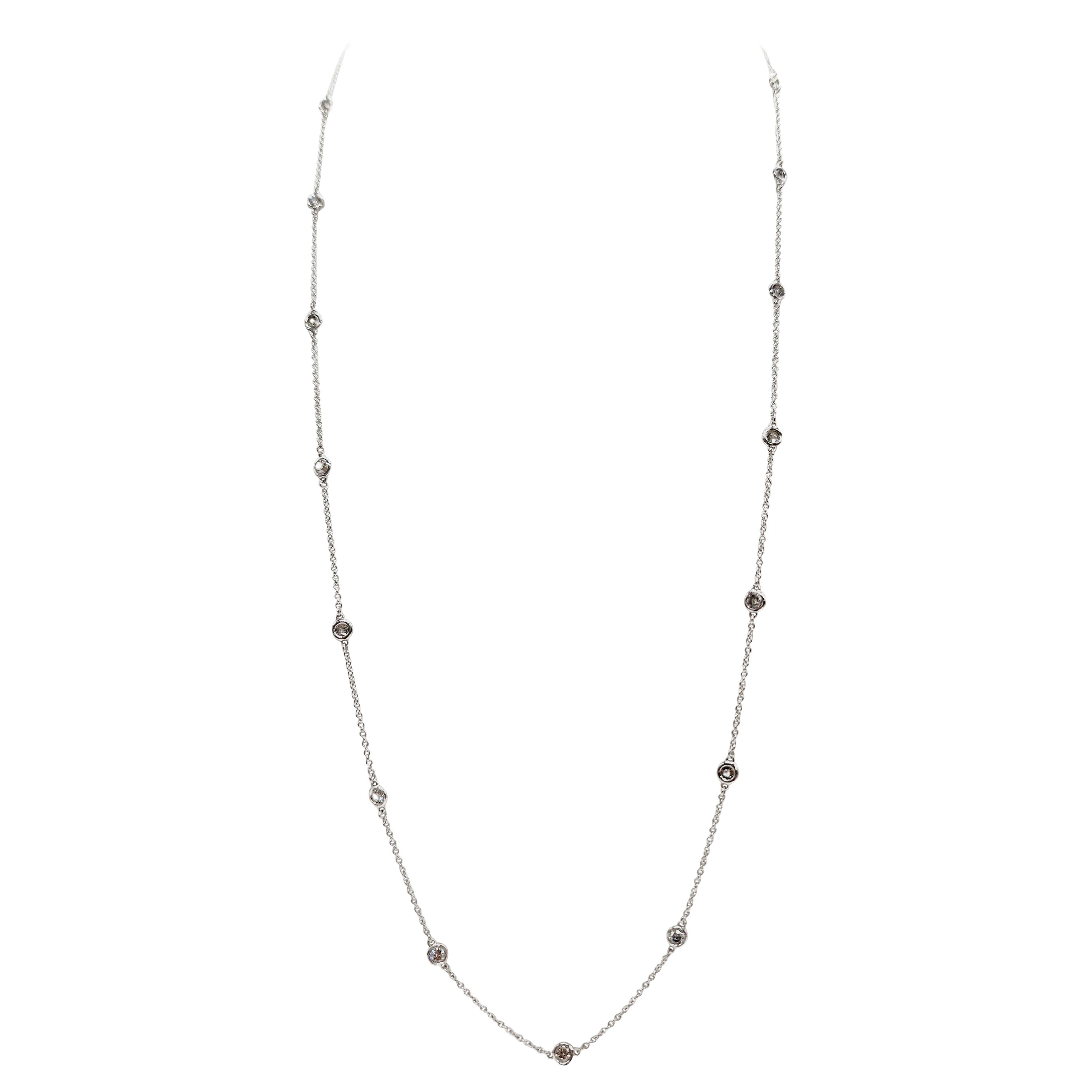 1.55 Carats Stations Diamond by the Yard Necklace 14 Karat White Gold For Sale