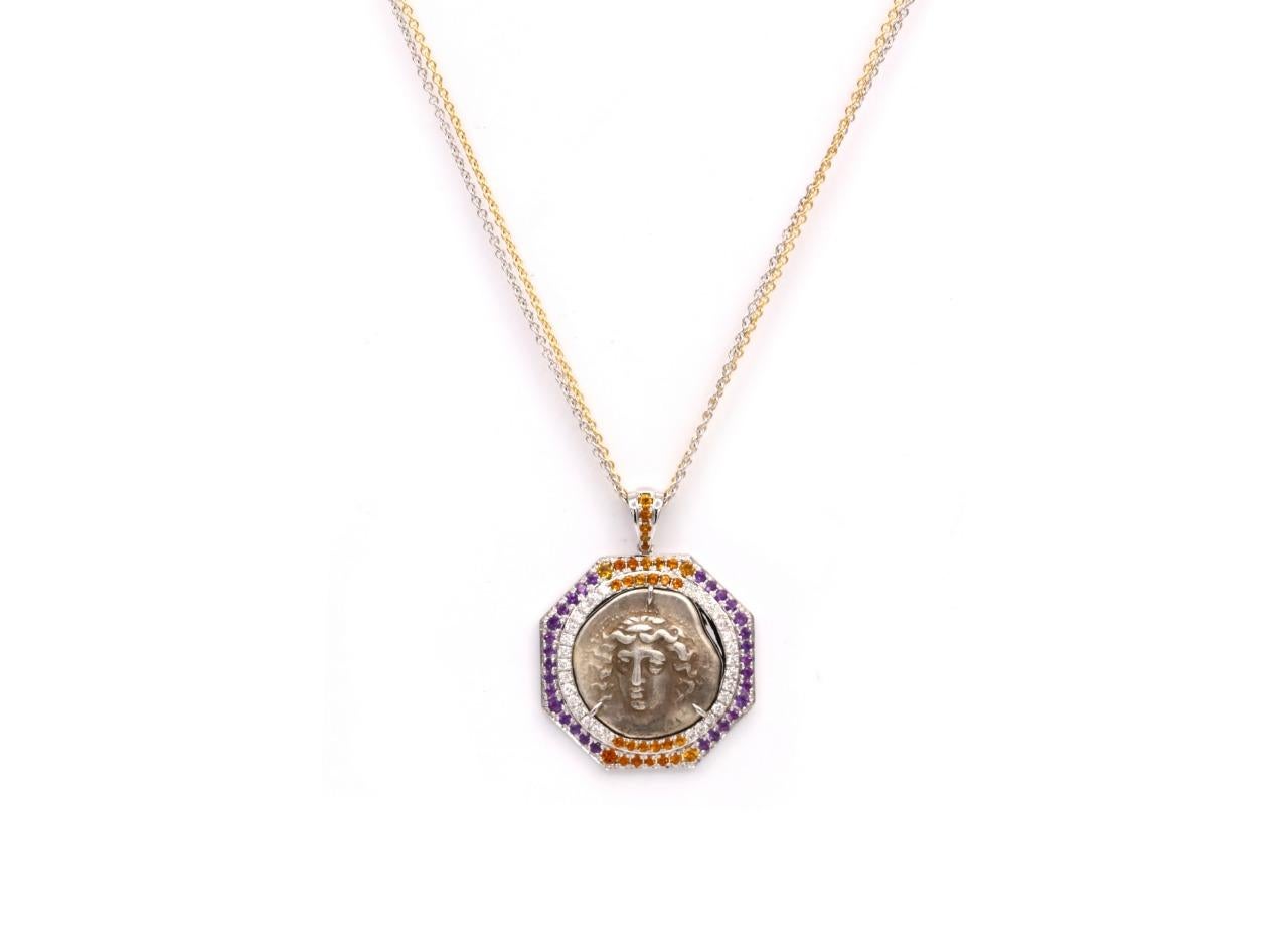 We are proud to introduce you this absolutely special jewellery featuring IV century BC Larissa coin from ancient Greece. Larissa only minted coins as an independent city-state for around three hundred years. Its coinage is beloved by modern