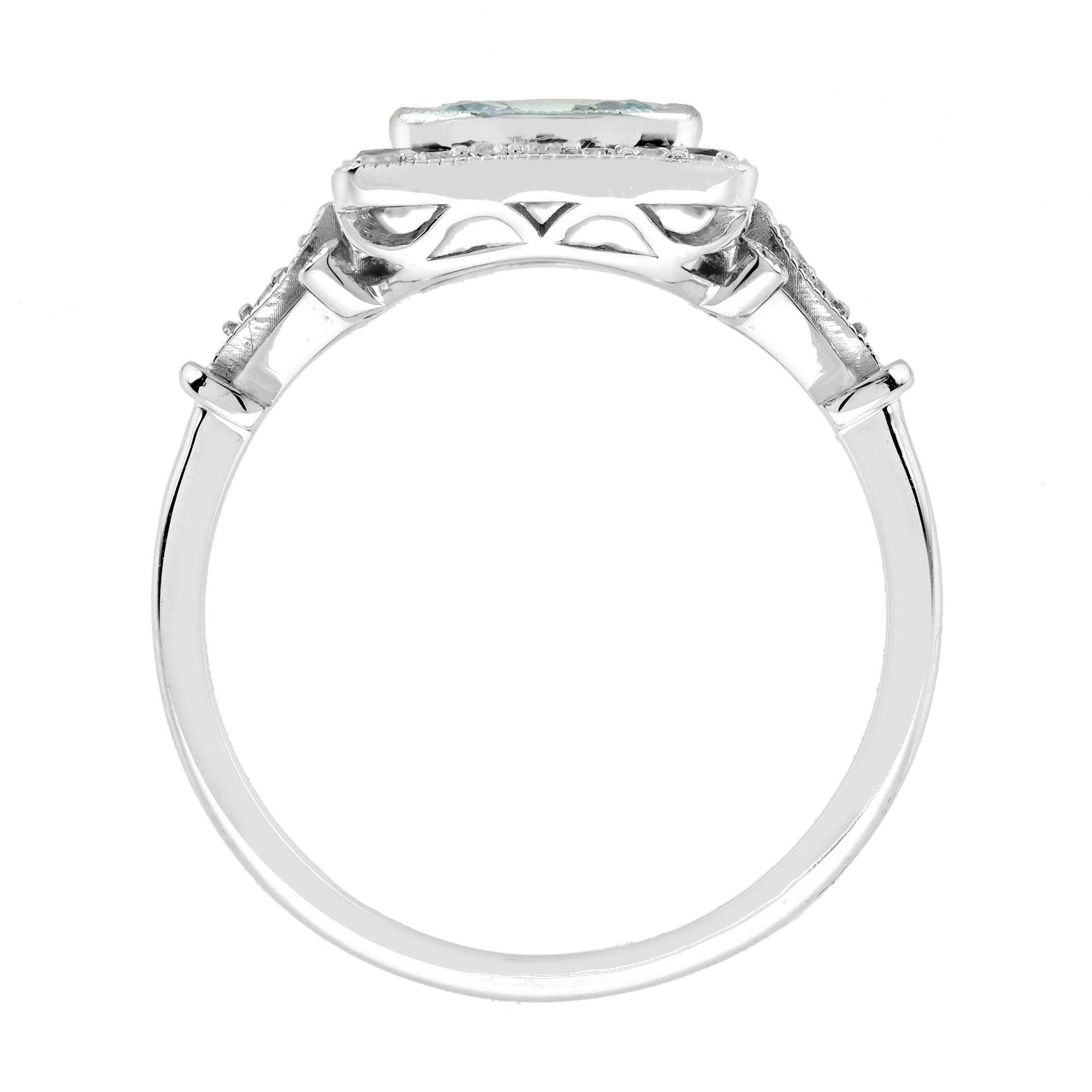 Women's 1.55 Ct. Aquamarine Blue Sapphire Diamond Engagement Ring in 18K White Gold For Sale