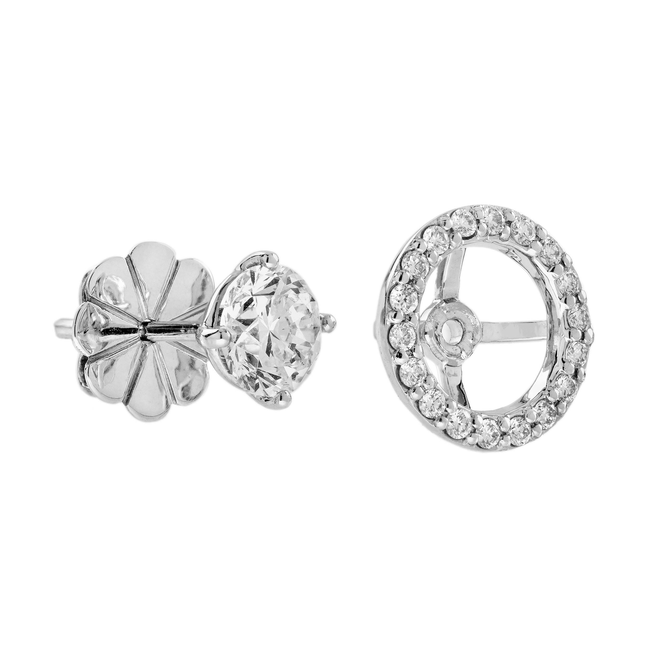 Women's 1.55 Ct. Diamond Halo Art Deco Style Stud Earrings in 18K White Gold For Sale
