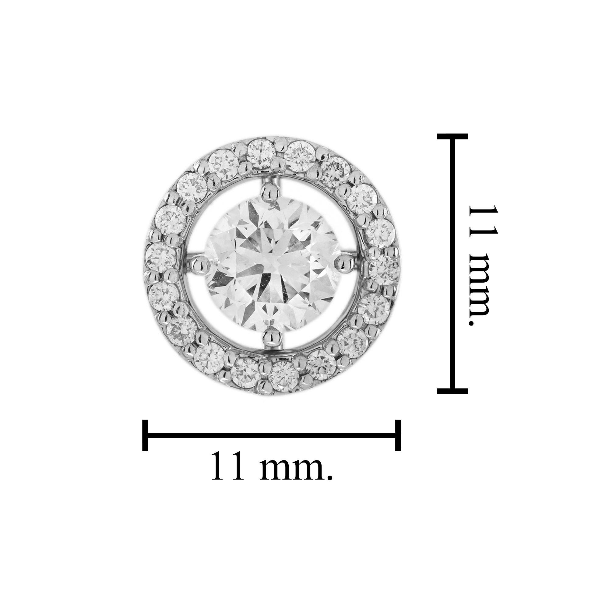 1.55 Ct. Diamond Halo Art Deco Style Stud Earrings in 18K White Gold For Sale 1