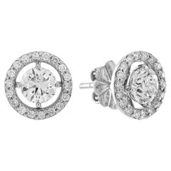 1,55 ct. Diamant-Halo-Ohrstecker im Art-Déco-Stil aus 18 Karat Weißgold