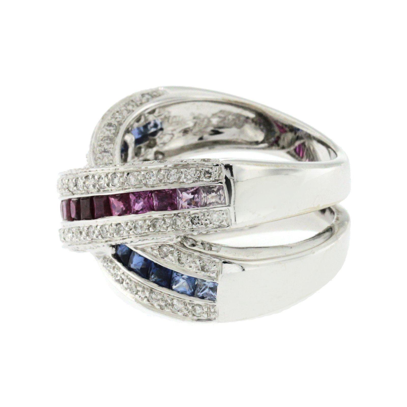 Women's 1.55 Ct Multi Sapphires & 0.50 Ct Diamonds In 18k Gold X Wedding Band Ring For Sale