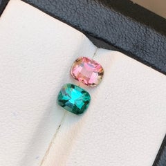 1.55 Ct Pink & Lagoon Natural Tourmaline Cushion Cut Loose Gemstone-Reverse Pair