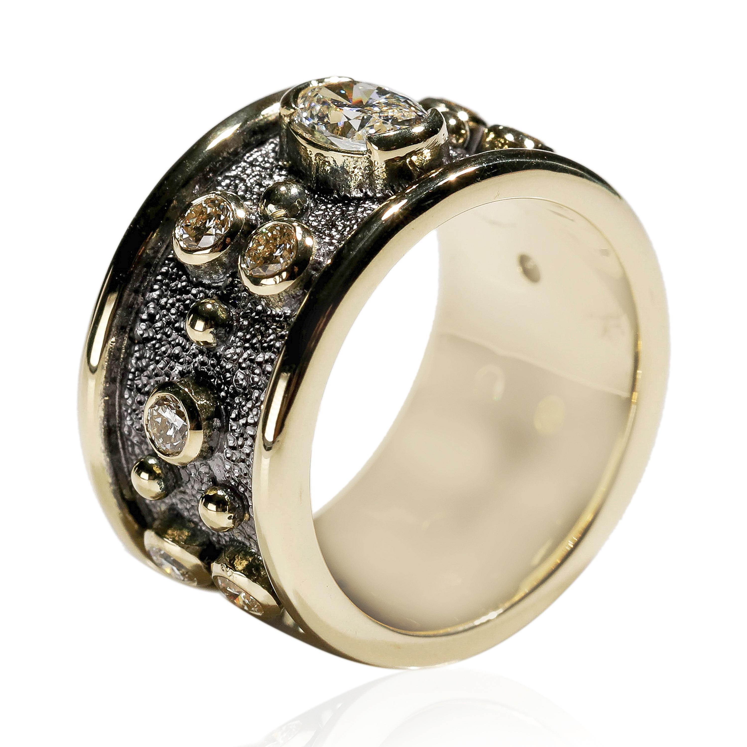 1,55 Karat runder und ovaler Diamant 18 Karat Gold Full Band Ring US Größe 6 im Angebot 1