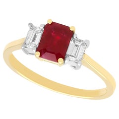 1.55 Ct Ruby and 0.36 Ct Diamond, 18 Ct Yellow Gold Trilogy Ring