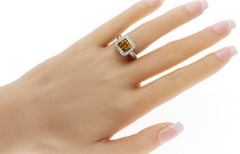 1.55 CT Yellow Sapphire invisible Set & 1 CT Diamonds 18K White Gold Ring