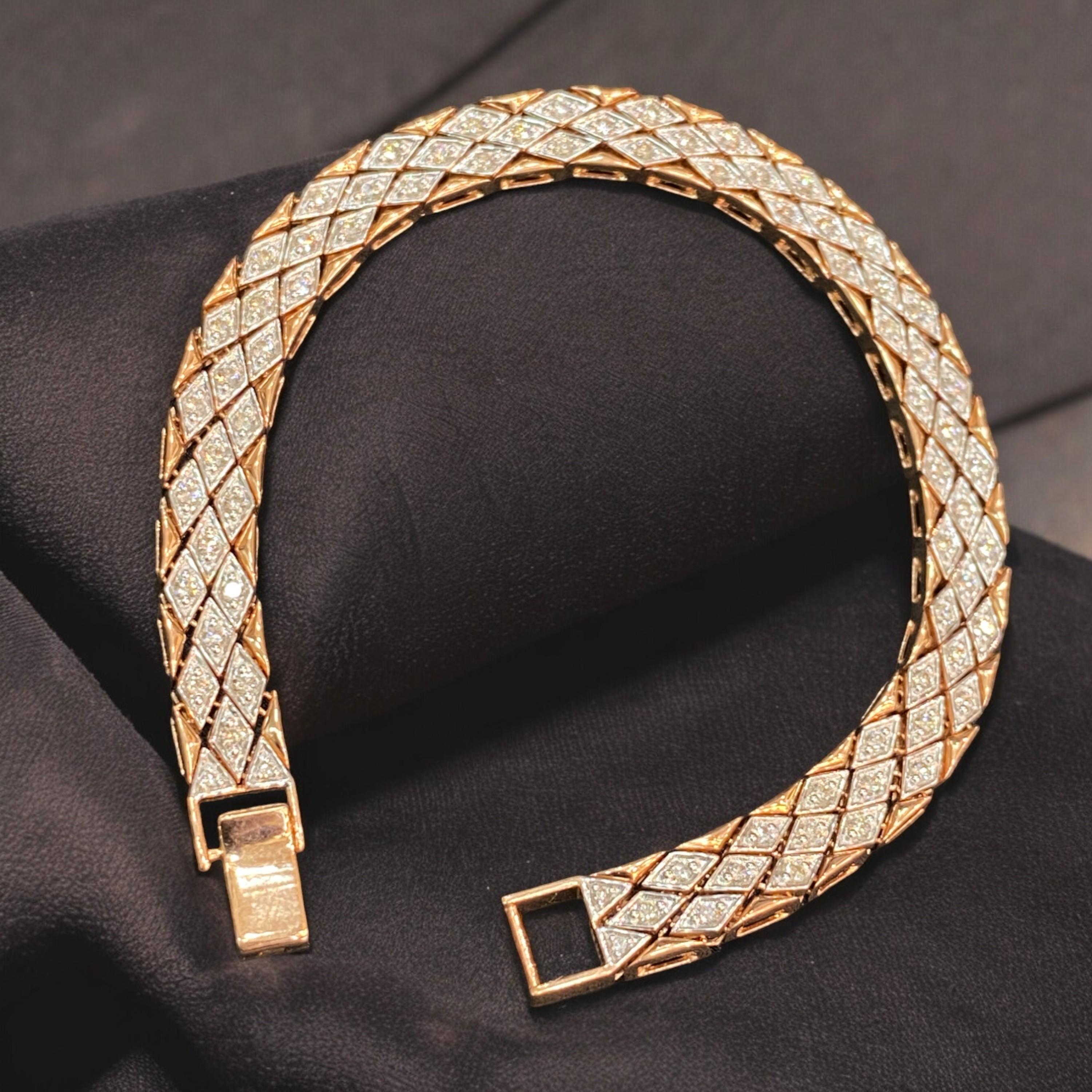Round Cut 1.55 Cts Round Brilliant Cut F/VS1 Diamonds Men's Tennis Bracelet 14K Rose Gold For Sale