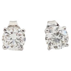 1.55 Carat Natural Diamond Round Studs White Gold 14 Karat