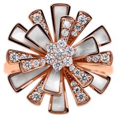 Mother of Pearl and Natural Diamond Floral Ring in 18K Rose Gold Statement Ring