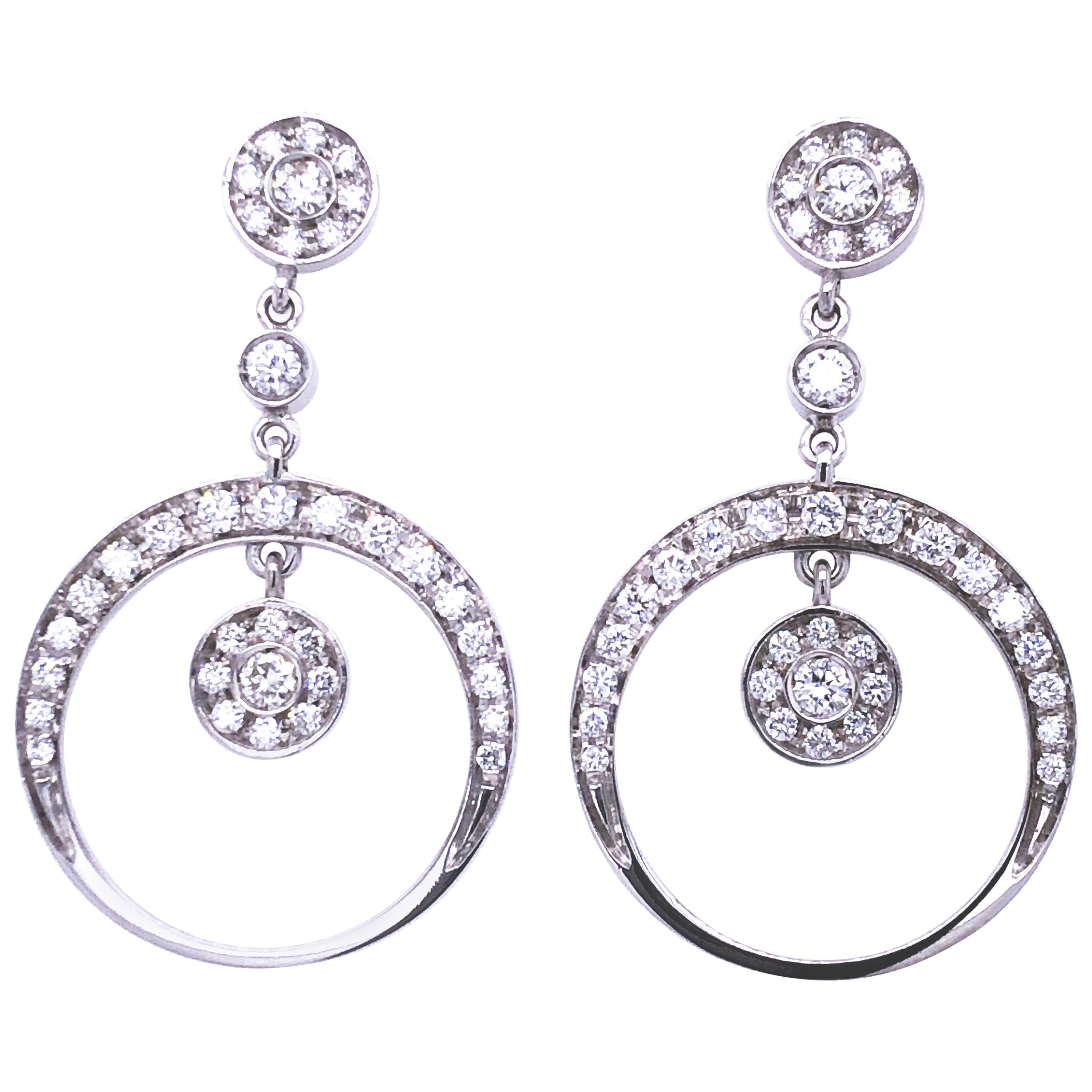 Berca 1.55 Kt Brilliant Cut White Diamond Dangle Earrings For Sale