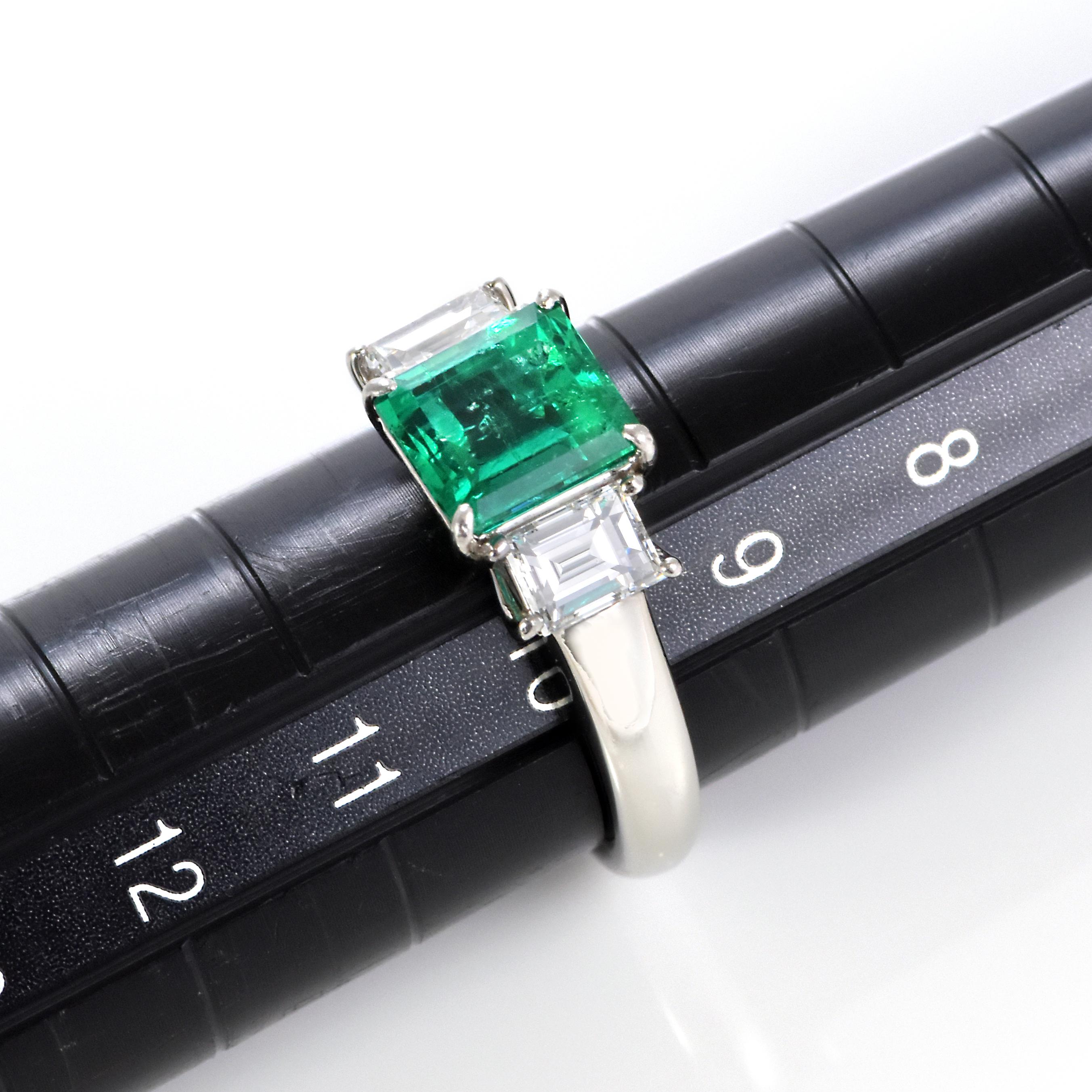 Anillo de Esmeralda Colombiana Natural y Diamante en Platino de 1,55 en venta 8