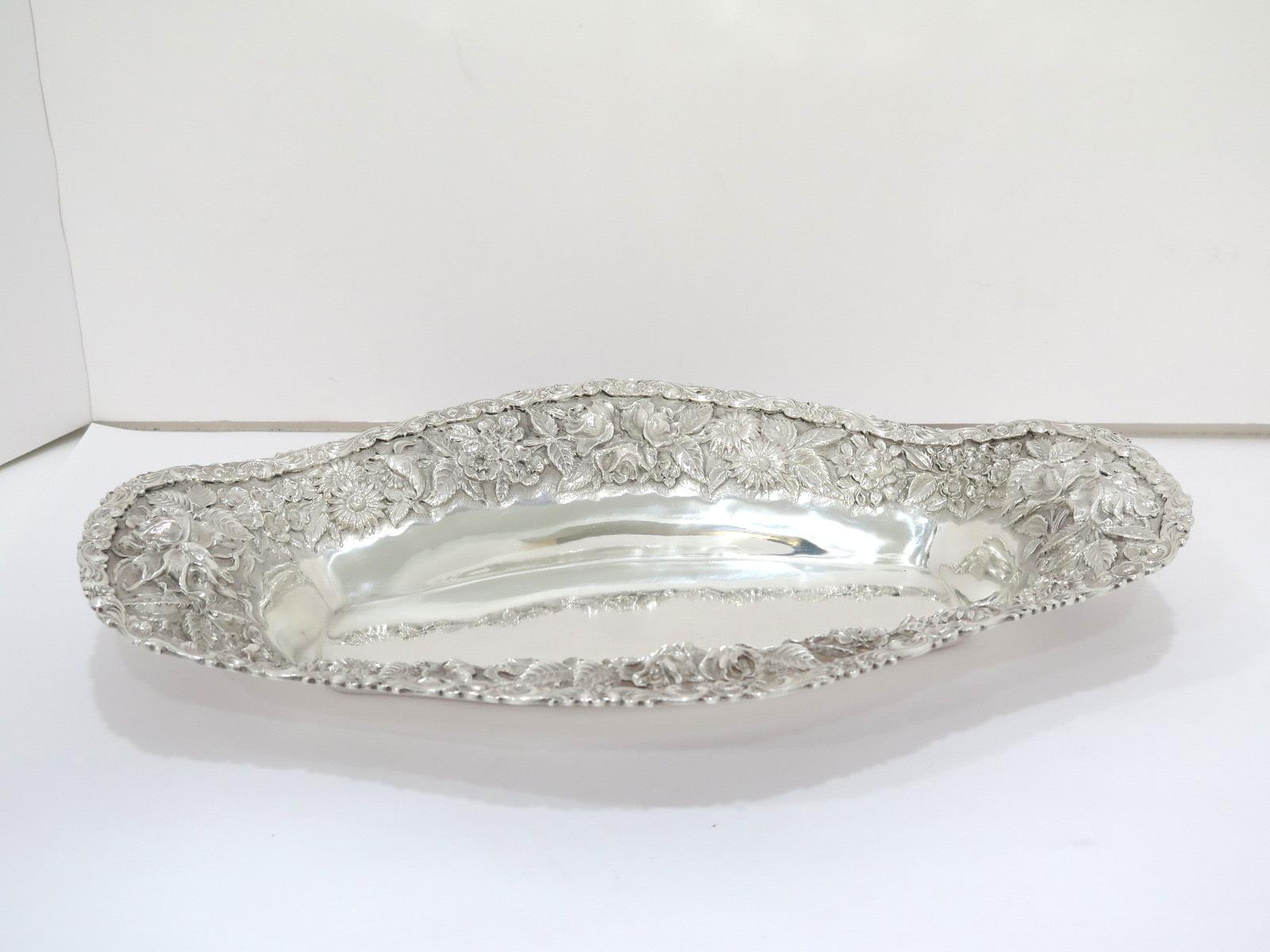 American Sterling Silver Baltimore Silversmiths Antique Floral Repousse Large Dish For Sale
