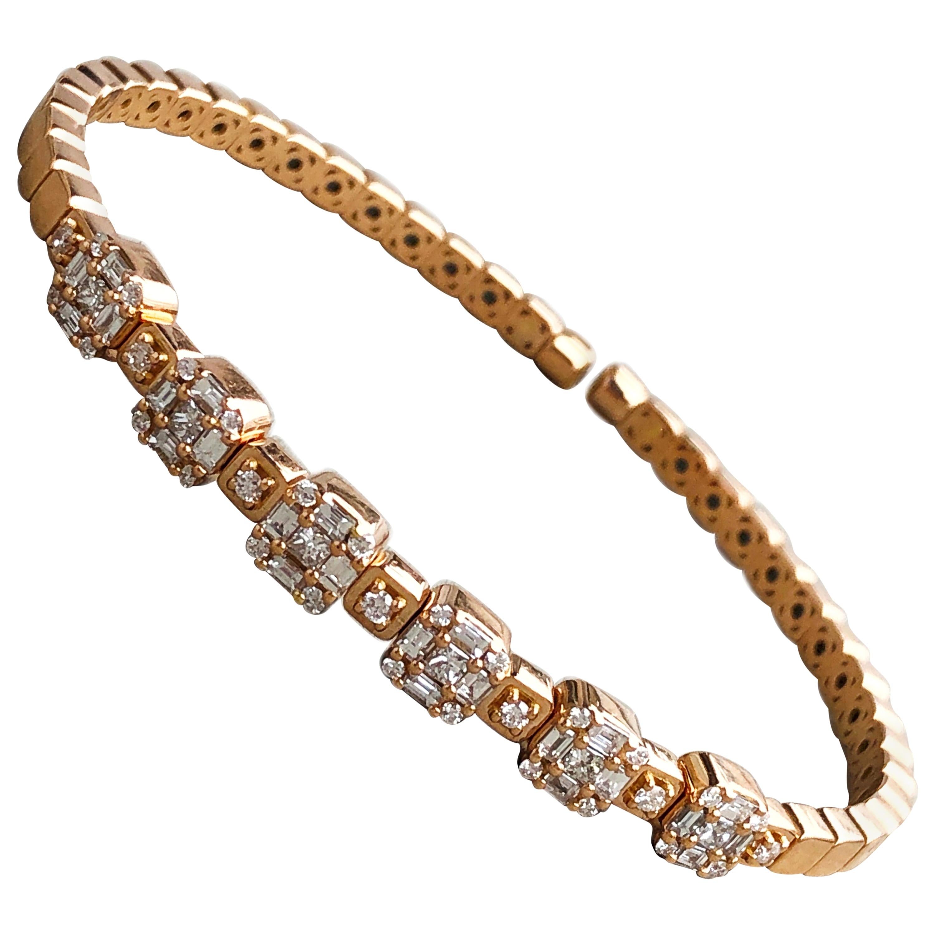 Berca 1.55 White Diamond 18 Karat Rose Gold Setting Contemporary Bangle Bracelet