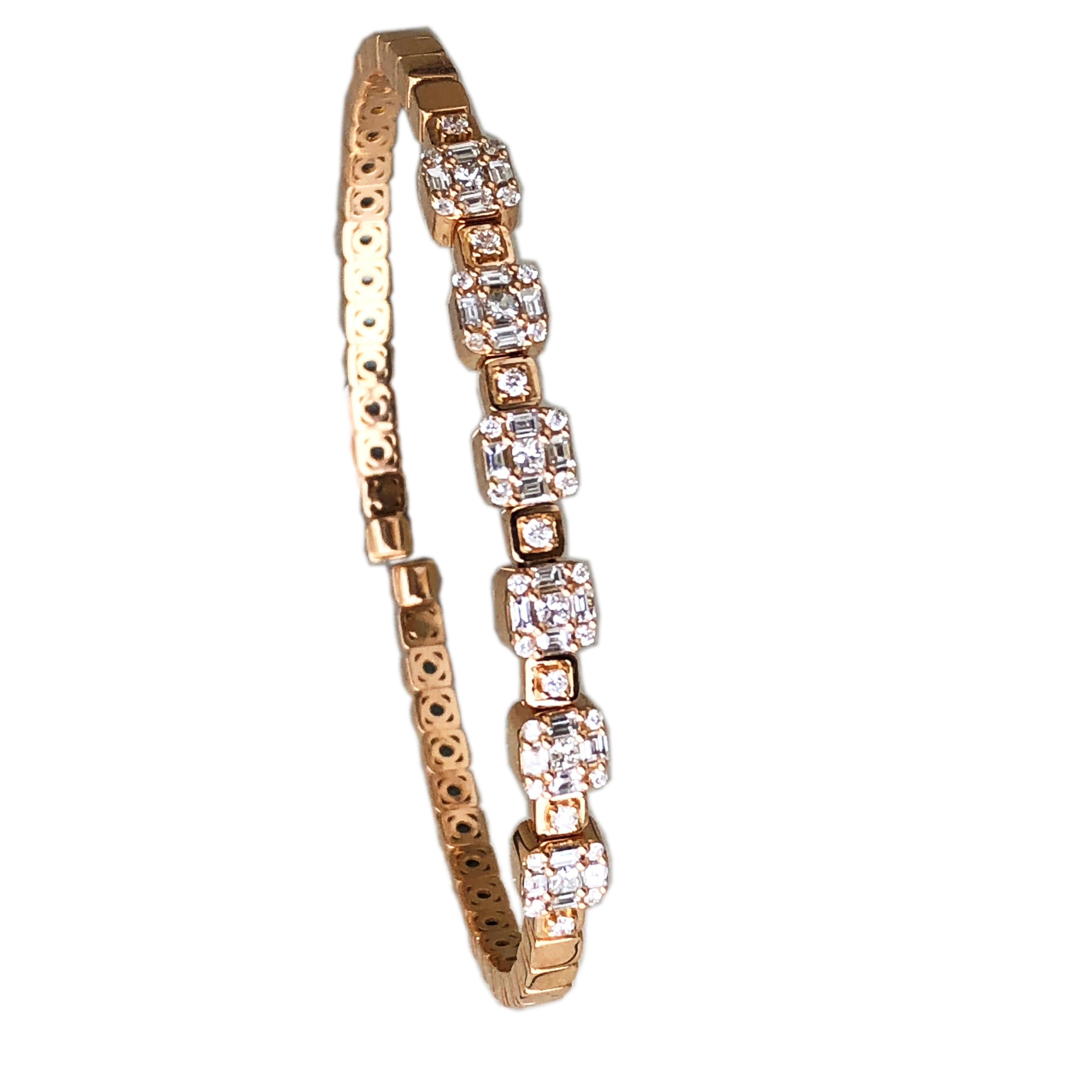 Women's Berca 1.55 White Diamond 18 Karat Rose Gold Setting Contemporary Bangle Bracelet