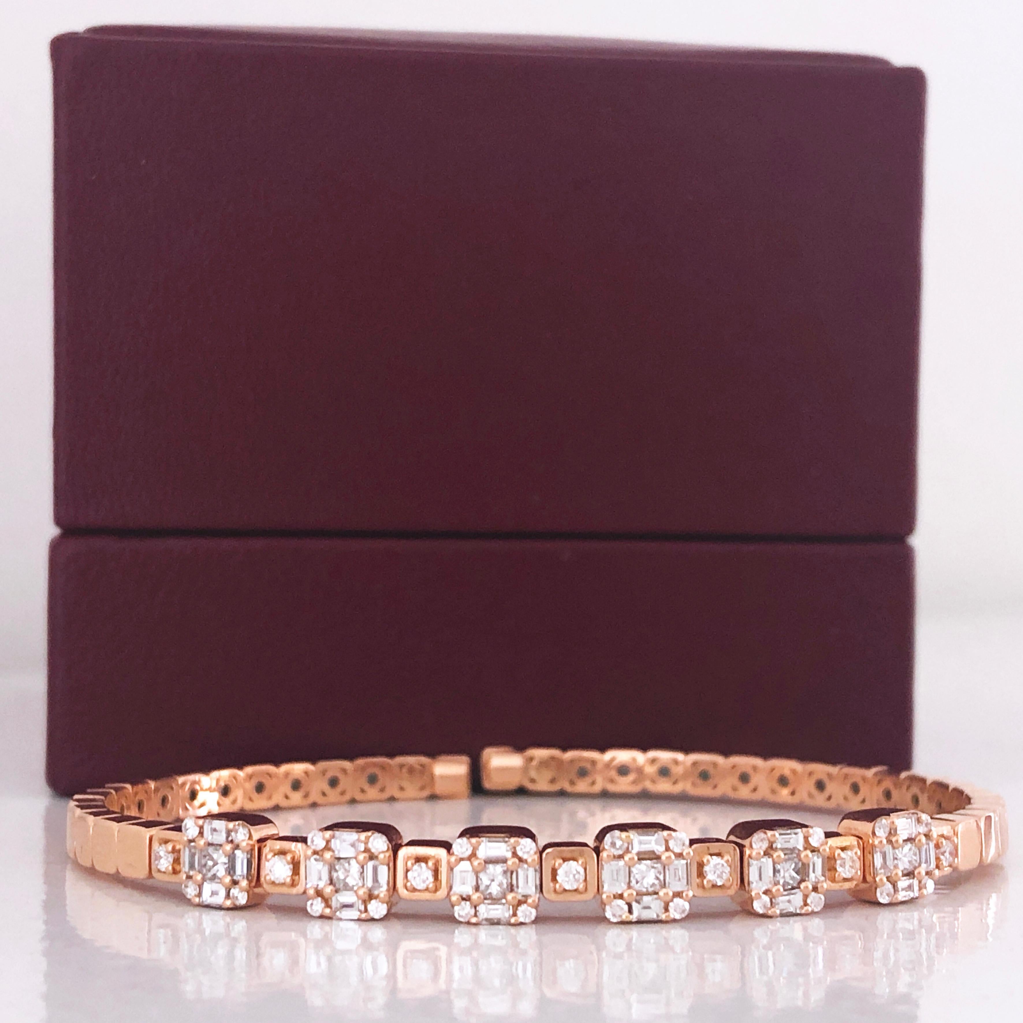 Berca 1.55 White Diamond 18 Karat Rose Gold Setting Contemporary Bangle Bracelet 1
